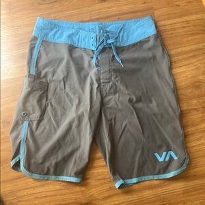RVCA Brown and Blue Board Shorts Quick-Dry Athletic Cut
